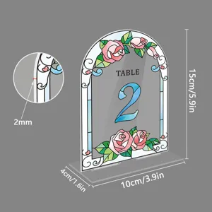 Acrylic table number sign with floral stained glass design for wedding party decor 15cm