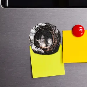 Wooden donkey tree hole refrigerator magnet, cute animal magnetic sticker for home decor detail.