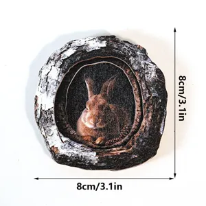 Wooden tree hole rabbit magnetic sticker home decor rustic wood slice craft ornament 8cm