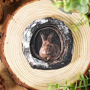 Wooden tree hole rabbit magnetic sticker decorative photo frame for home interior decor style.