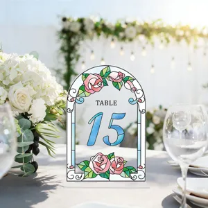 Acrylic wedding table number card stained glass rose arch decor sign for party