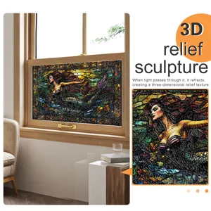 3D Glasfolie Fensterfolie selbstklebend Buntglas Motiv Meerjungfrau Aufkleber Deko Zuhause