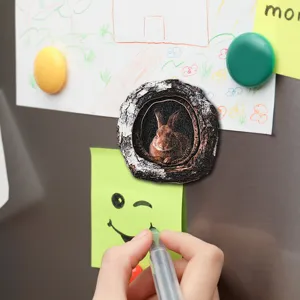 Wooden tree hole rabbit refrigerator magnet decorative photo frame creative magnetic craft sticker.