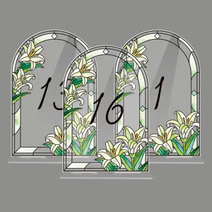Acrylic table number sign with stained glass lily flower design for wedding party decor