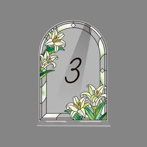 Stained glass style lily arch acrylic table number sign 3 for wedding party decoration