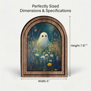 Cornice per foto in legno 3D Halloween rustico con simpatico fantasma e pittura di fiori.