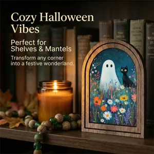 Cornice in legno Halloween rustico fantasma gatto nero decorazione mensola camino