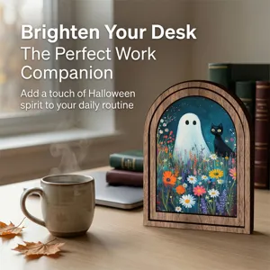 Cornice in legno per Halloween decorazione da scrivania con simpatico fantasma e gatto
