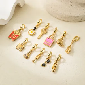 Pendentifs breloques DIY en acier inoxydable plaqué or 18K avec diverses formes mignonnes.