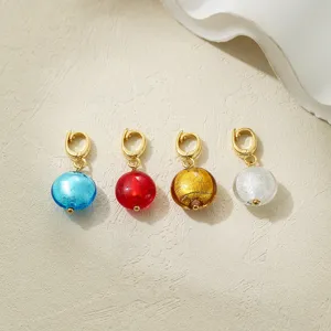 Colorful round glass bead charms with gold spring clasps for DIY jewelry necklace making.