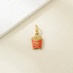 Pendentif breloque frites plaqué or 18K en acier inoxydable accessoire bijou DIY détail.