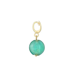 Detailed view of the round turquoise glass bead DIY pendant featuring a gold clasp accessory.