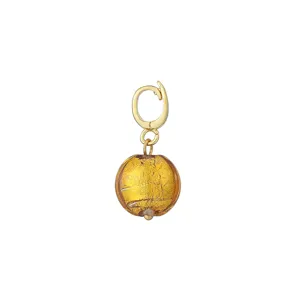 Gold metal clasp with amber gold foil glass bead pendant detail close-up accessory.