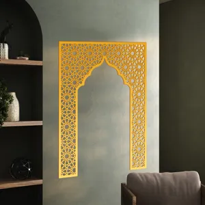 Middle Eastern style golden acrylic mirror wall sticker, geometric Mihrab niche home decor.
