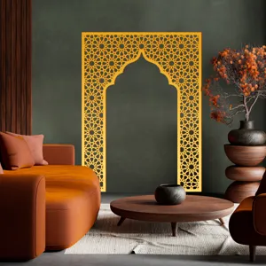 Detailed view of the gold acrylic Islamic arch wall sticker with intricate geometric patterns.