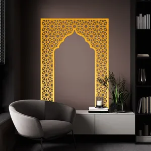 Golden acrylic mirror wall sticker featuring Middle Eastern Mihrab geometric arch design detail.
