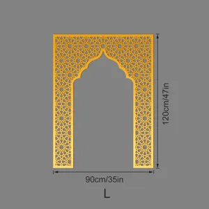 Gold acrylic mirror wall sticker Islamic Mihrab arch geometric wall decor 90x120cm