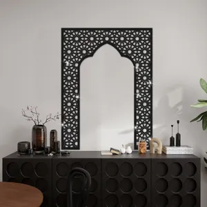 Middle Eastern style niche Mihrab acrylic mirror wall sticker, black geometric decor.