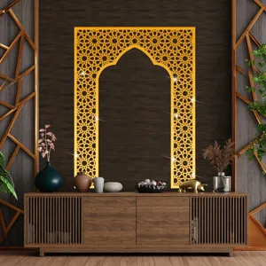 Golden Acrylic Mihrab Wall Sticker Islamic Geometric Art Decor for Home Living Room