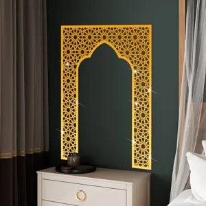Islamic geometric gold acrylic mirror wall sticker, Middle Eastern style wall decor for home