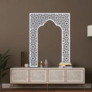 Middle Eastern style Mihrab acrylic mirror wall sticker, geometric arch decor detail.