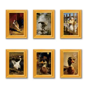Funny Duck And Goose 3D Wooden Photo Frame Fridge Magnet Vintage Animal Art Magnetic Refrigerator Sticker For Home Kitchen Decor