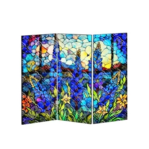 Mini paravent pliant en acrylique avec motif floral de vitrail pour la décoration de bureau.