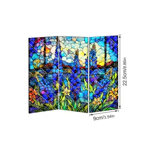 Paravent miniature pliante en acrylique avec motif de fleurs vitrail, déco table.