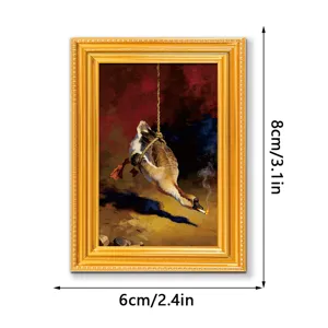 Detail view of funny smoking goose art wooden photo frame fridge magnet, compact size.