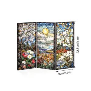 Mini paravent pliant en acrylique translucide, magnifique décoration de bureau style vitrail.