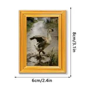 Miniature vintage goose oil painting photo frame fridge magnet home decor detail view