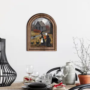 Halloween quadro in legno cornice murale rustico strega fantasma placca decorativa casa