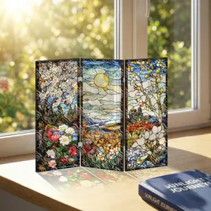 Mini paravent pliant en acrylique translucide piece d'affichage de bureau avec art floral.