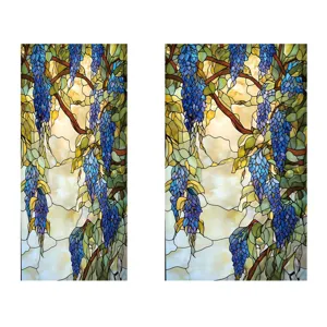 Stained glass window film detail, wisteria floral pattern sticker, elegant light filtering decor