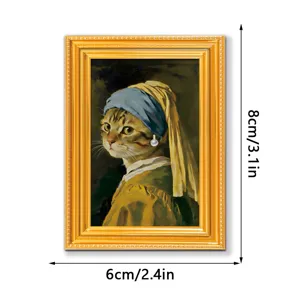 Cute cat pearl earring art fridge magnet and 3d wooden picture frame for home decor