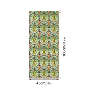 Detail van de decoratieve raamfolie met 3D-reliëf bloemmotief en nauwkeurige afmetingen.