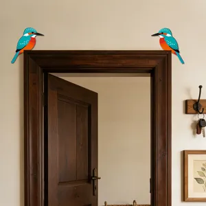Adesivo angolare per porta con uccello in legno, simpatica decalcomania murale per decorazioni.