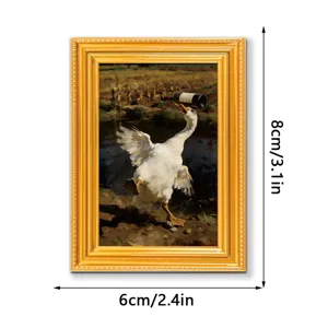 Funny goose oil painting wooden photo frame fridge magnet, perfect for home decor detail view.
