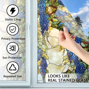 Static cling window film stained glass decorative privacy sun protection reusable
