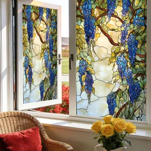 Wisteria stained glass window film static cling decorative privacy glass sticker home decor
