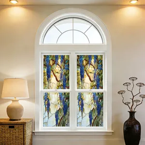 Stained glass window film wisteria floral static cling privacy home decor glass sticker