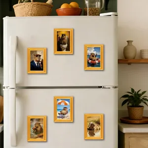 Funny capybara wooden fridge magnets cute animal photo frame home kitchen decor set.