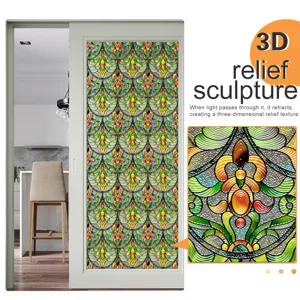 3D reliëf gebrandschilderd glas raamfolie statische decoratieve sticker voor thuis detail