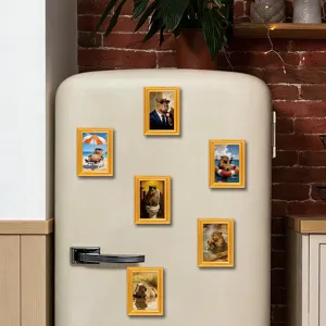 Cute capybara fridge magnets with vintage gold frames, funny 3d animal decor for kitchen.