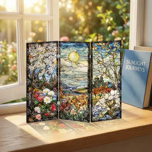 Mini paravent pliant en acrylique translucide décoration de bureau avec motif quatre saisons.