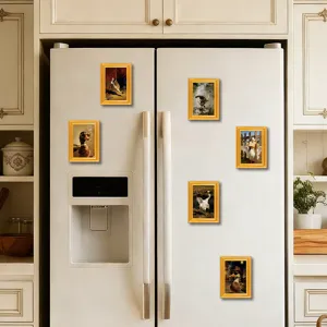 Vintage style 3D wooden photo frame fridge magnets featuring funny duck and goose art prints.
