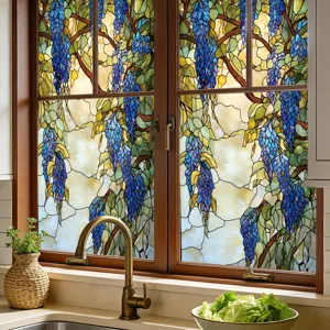 Decorative wisteria window glass film stained glass sticker for home kitchen decor.