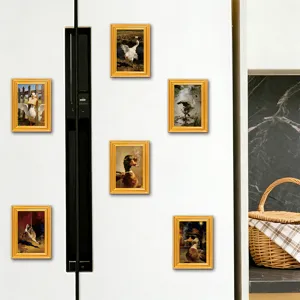 Funny duck goose fridge magnets with vintage gold frames for home kitchen decoration.