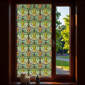 3D Glas-in-Lood Raamfolie Statische Cling Decoratieve Privacy Bloemenpatroon Huis