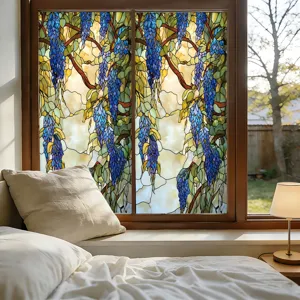 Decorative wisteria stained glass window film, static cling privacy glass sticker for home decor